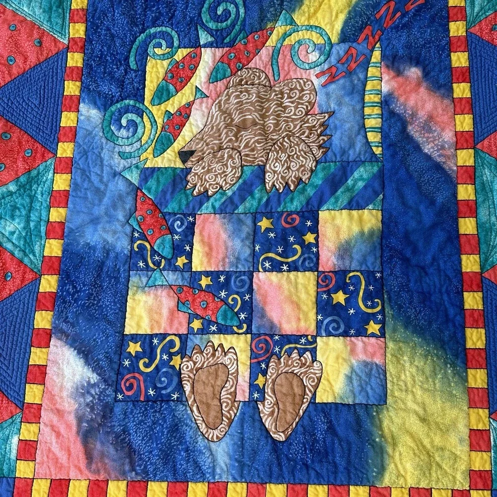 Bear Quilt Blanket Baby Moon Handmade Reversible Sleeping Rockets Stars Tie Dye